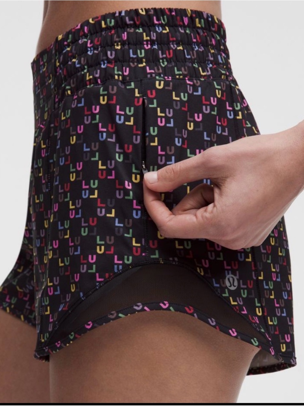 Sold out! lululemon athletica Black Multicolor 'LU' Print Athletic Shorts